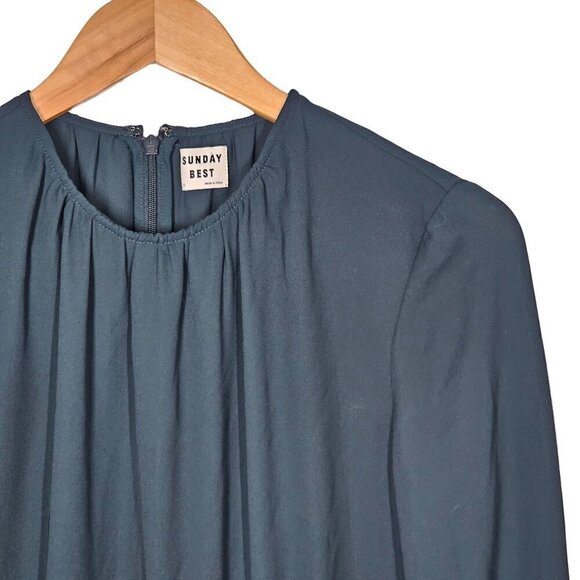 Aritzia Sunday Best Cinched Waist Sheath Mini Dress Pleated Long Sleeve Green 6‎ - Picture 12 of 12